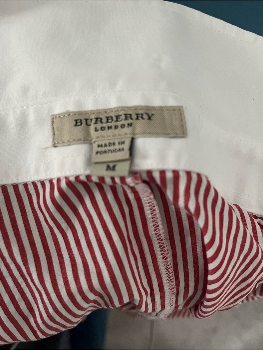 Burberry Red and White Striped Button-Front Shirt - Picture 2 of 5